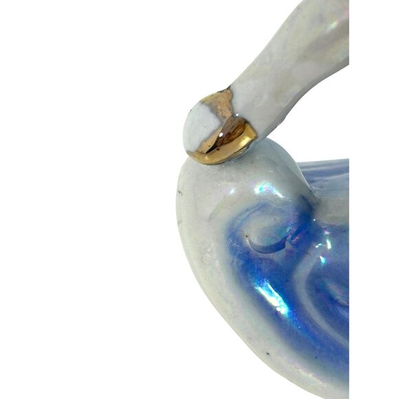 3 Horses Running on Waves Figurine Vtg Ceramic Glazed White Pink Blue Statue - Picture 15 of 17